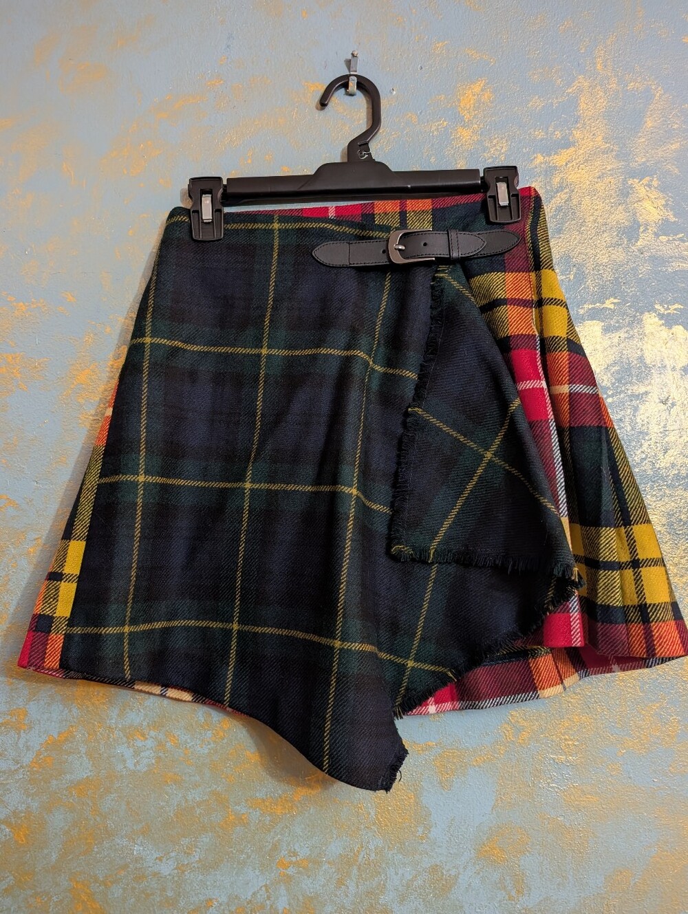 Polo by Ralph Lauren Navy, Red & Yellow Plaid Wrap Wool Skirt Size 0